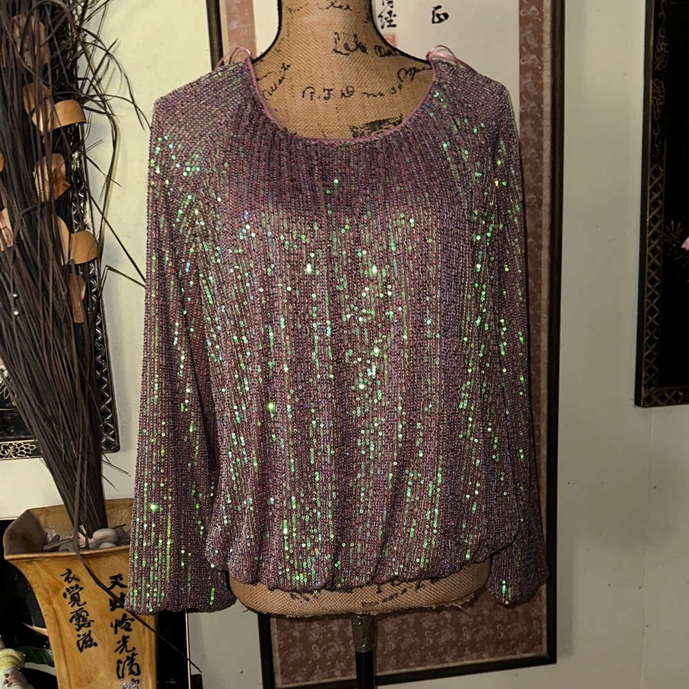Elegant Sequin Women's Blouse in Purple